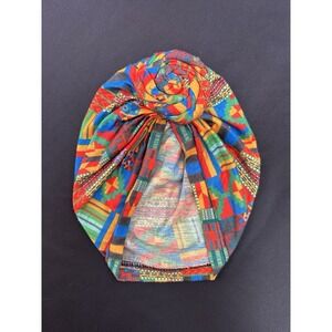 Retro Boho Turban Hat Rosette Knot Headwrap Bold Multicolor‎ Tribal Geometric